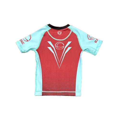 Kids Evo BJJ Rash Guard - Deep Red/Sky Blue