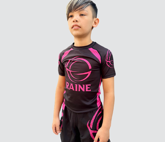 Pink & Black Kids BJJ Rash Guard | Grappling Fightwear by RAINE – Raine ...