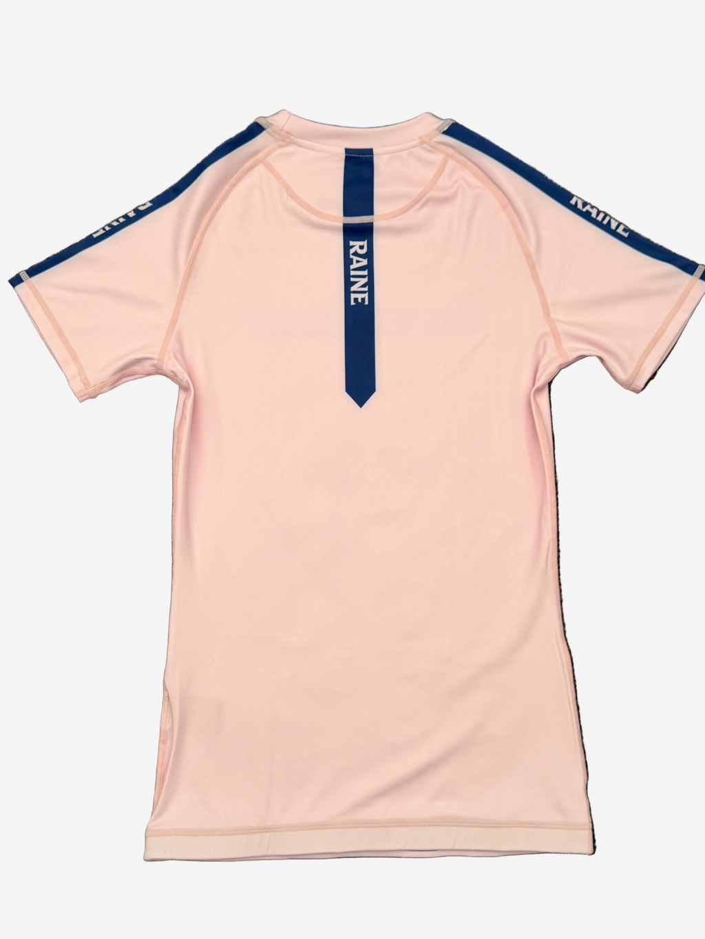 Pink rashguard with blue raine accents 